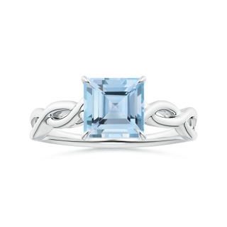 7.08mm AAAA Claw-Set GIA Certified Solitaire Square Aquamarine Twisted Shank Ring  in P950 Platinum