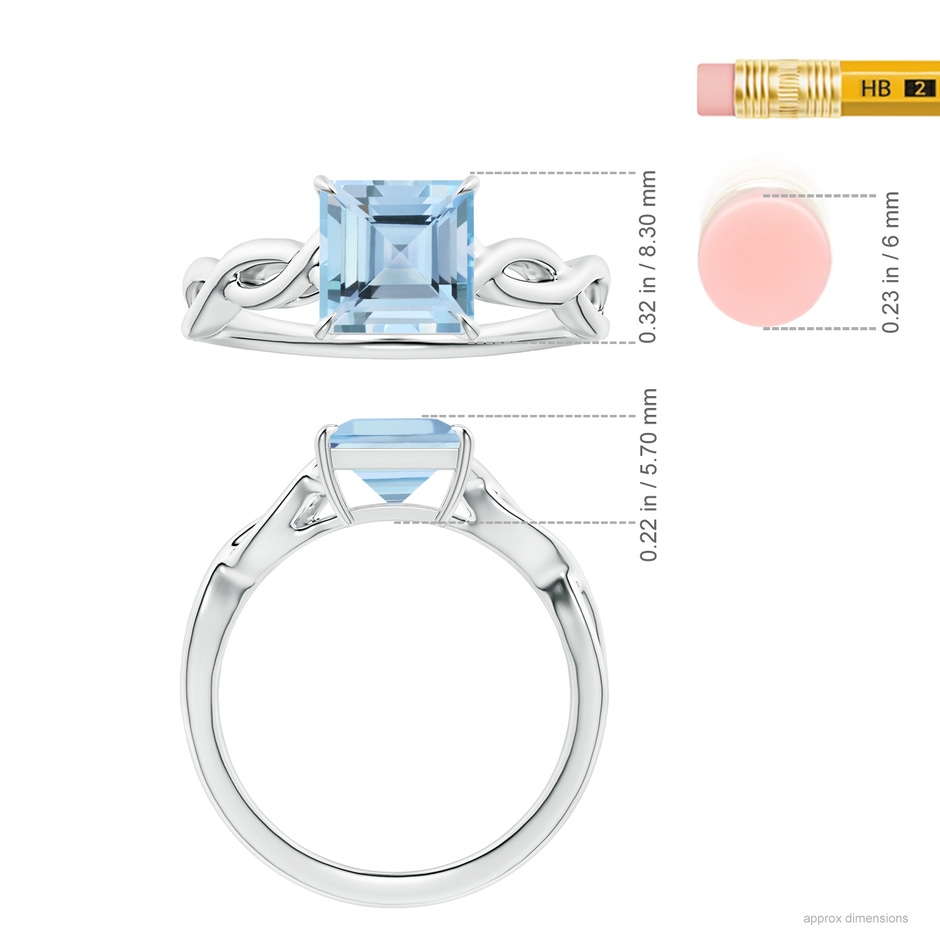 7.08mm AAAA Claw-Set GIA Certified Solitaire Square Aquamarine Twisted Shank Ring  in P950 Platinum Ruler