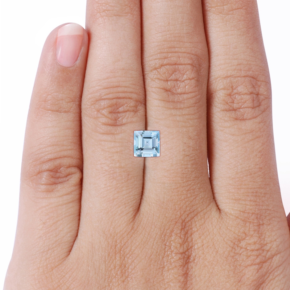 7.08mm AAAA Claw-Set GIA Certified Solitaire Square Aquamarine Twisted Shank Ring  in P950 Platinum Stone-Body