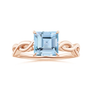 7.08mm AAAA Claw-Set GIA Certified Solitaire Square Aquamarine Twisted Shank Ring  in Rose Gold