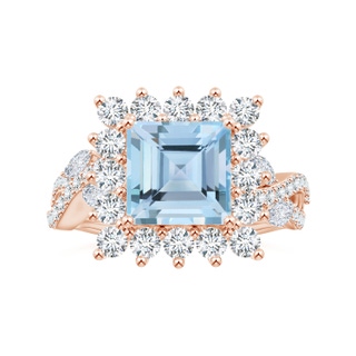 7.08mm AAAA Princess Diana Inspired GIA Certified Square Aquamarine Ring with Halo in 18K Rose Gold