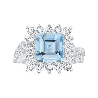 7.08mm AAAA Princess Diana Inspired GIA Certified Square Aquamarine Ring with Halo in P950 Platinum