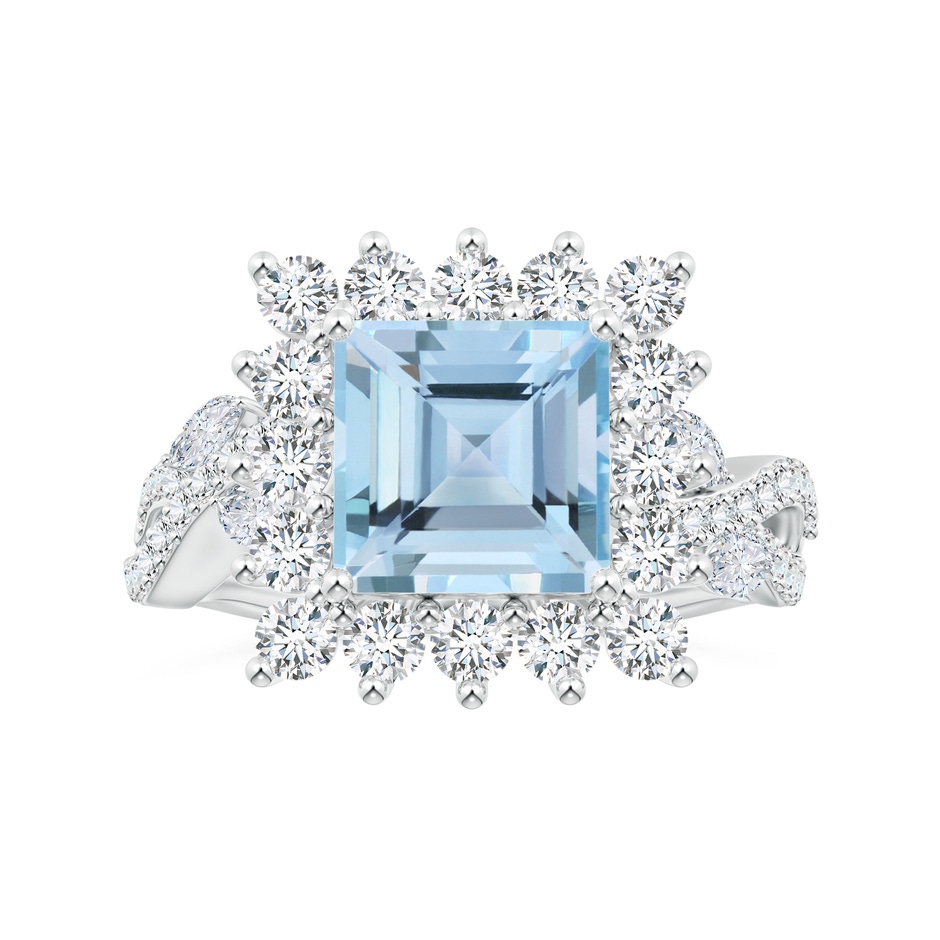 7.08mm AAAA Princess Diana Inspired GIA Certified Square Aquamarine Ring with Halo in P950 Platinum 