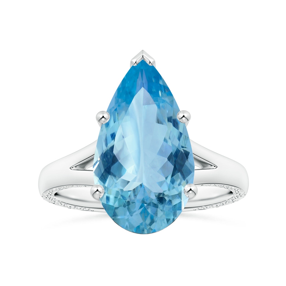 15.11x10.14x5.61mm AAAA GIA Certified Solitaire Pear-Shaped Aquamarine Split Shank Ring with Scrollwork in 18K White Gold 