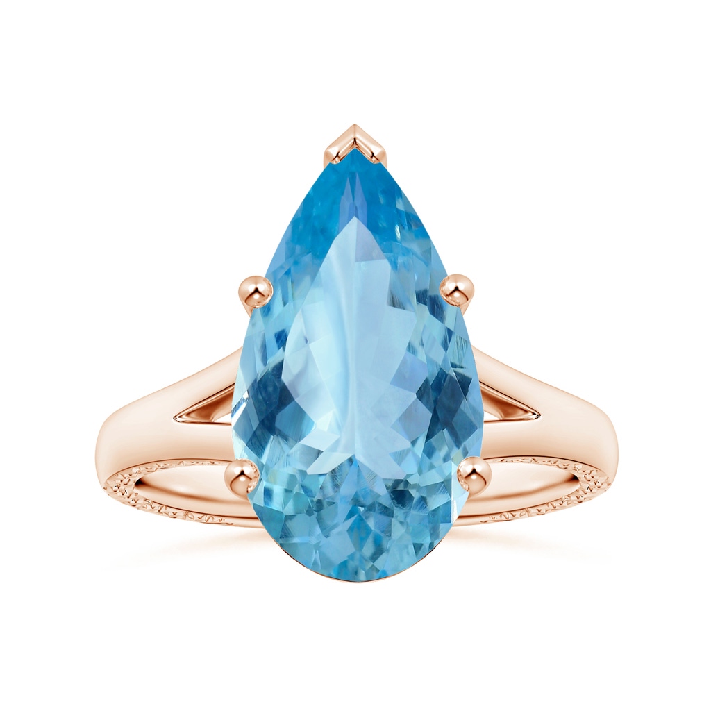 15.11x10.14x5.61mm AAAA GIA Certified Solitaire Pear-Shaped Aquamarine Split Shank Ring with Scrollwork in Rose Gold