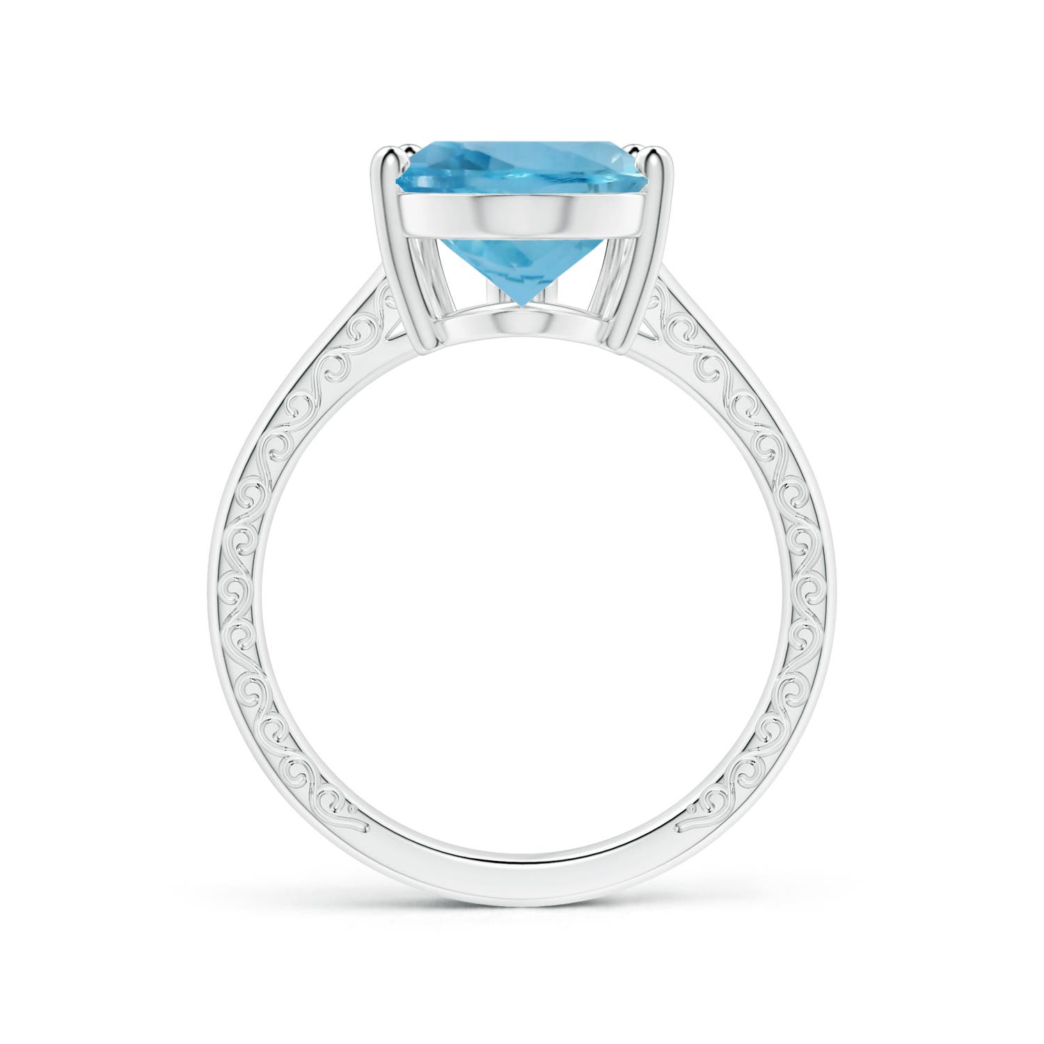 15.11x10.14x5.61mm AAAA GIA Certified Solitaire Pear-Shaped Aquamarine Split Shank Ring with Scrollwork in White Gold - side 2