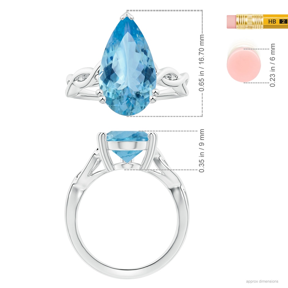 15.11x10.14x5.61mm AAAA Double Claw-Set GIA Certified Solitaire Pear-Shaped Aquamarine Twisted Shank Ring in 18K White Gold ruler