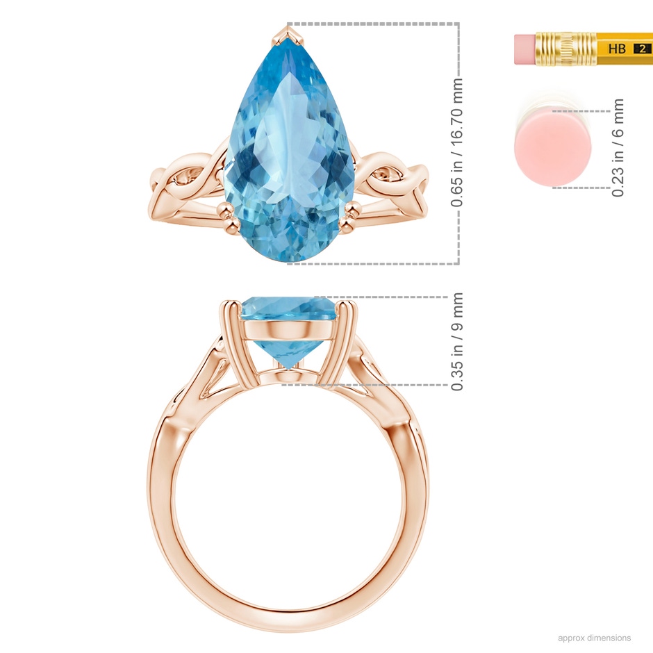 15.11x10.14x5.61mm AAAA Double Claw-Set GIA Certified Solitaire Pear-Shaped Aquamarine Twisted Shank Ring in Rose Gold ruler