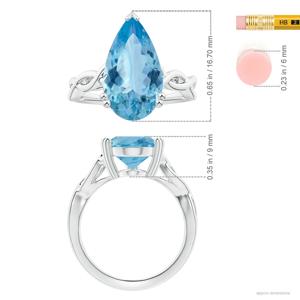 15.11x10.14x5.61mm AAAA Double Claw-Set GIA Certified Solitaire Pear-Shaped Aquamarine Twisted Shank Ring in White Gold ruler