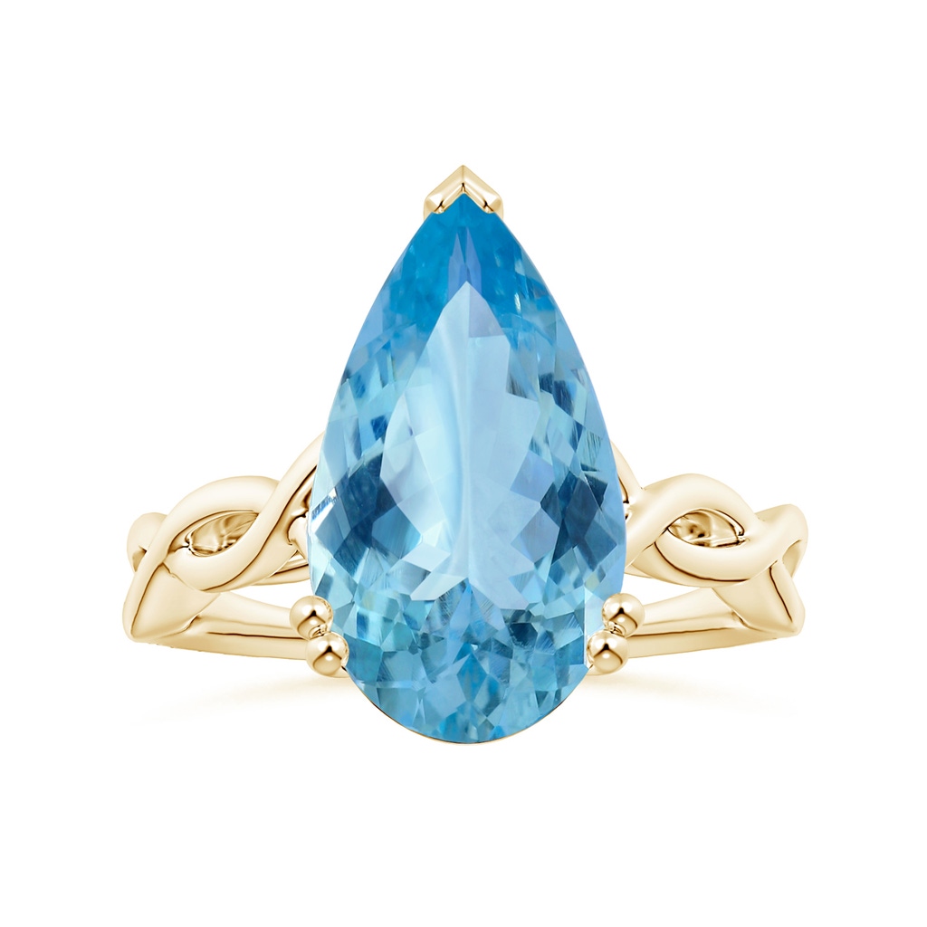 15.11x10.14x5.61mm AAAA Double Claw-Set GIA Certified Solitaire Pear-Shaped Aquamarine Twisted Shank Ring in Yellow Gold