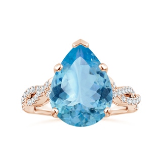 15.11x10.14x5.61mm AAAA Peg-Set GIA Certified Pear-Shaped Aquamarine Ring with Diamond Twist Shank in 10K Rose Gold