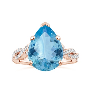 15.11x10.14x5.61mm AAAA Peg-Set GIA Certified Pear-Shaped Aquamarine Ring with Diamond Twist Shank in 18K Rose Gold