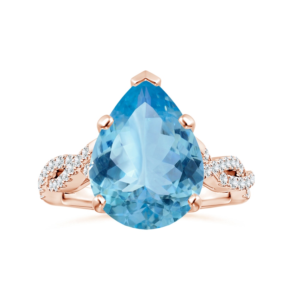 15.11x10.14x5.61mm AAAA Peg-Set GIA Certified Pear-Shaped Aquamarine Ring with Diamond Twist Shank in 18K Rose Gold 