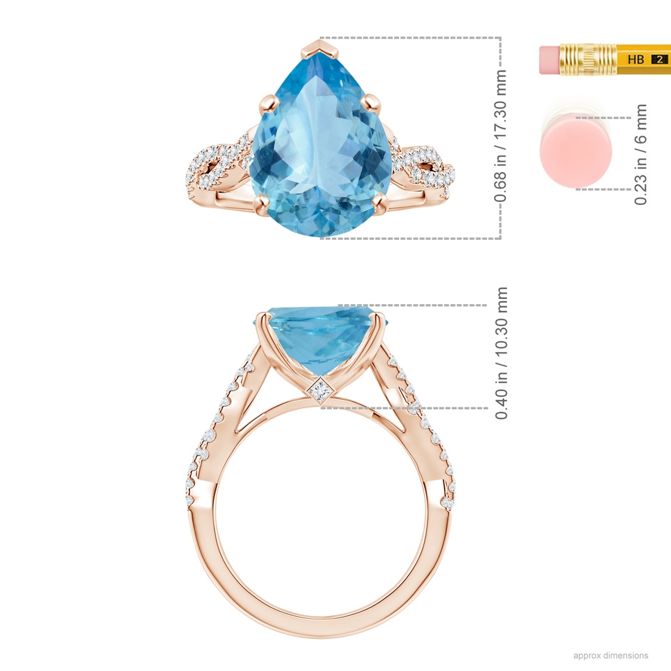 15.11x10.14x5.61mm AAAA Peg-Set GIA Certified Pear-Shaped Aquamarine Ring with Diamond Twist Shank in 18K Rose Gold ruler