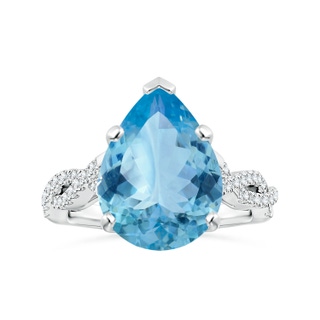 15.11x10.14x5.61mm AAAA Peg-Set GIA Certified Pear-Shaped Aquamarine Ring with Diamond Twist Shank in 18K White Gold