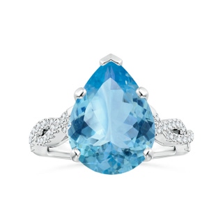 15.11x10.14x5.61mm AAAA Peg-Set GIA Certified Pear-Shaped Aquamarine Ring with Diamond Twist Shank in P950 Platinum