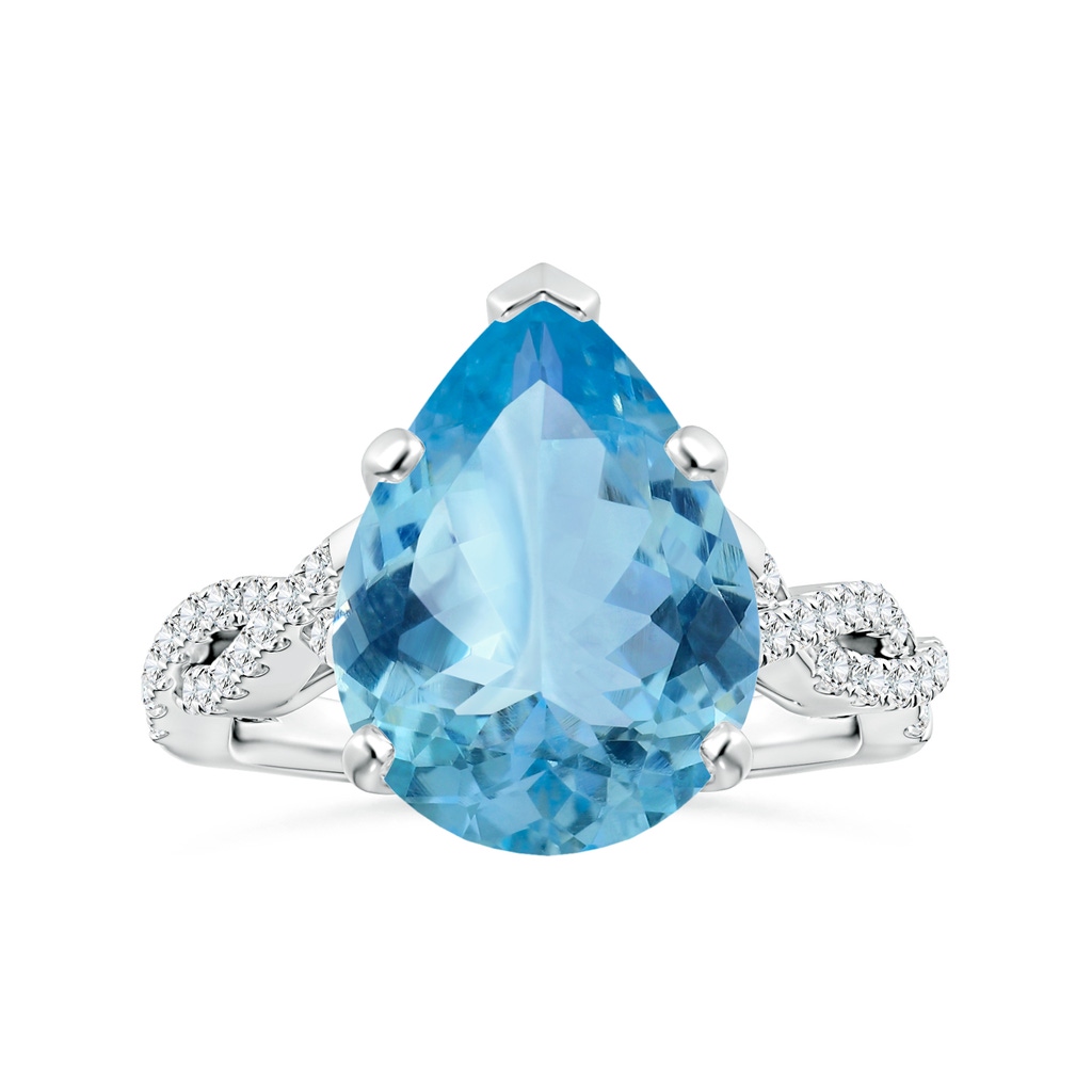 15.11x10.14x5.61mm AAAA Peg-Set GIA Certified Pear-Shaped Aquamarine Ring with Diamond Twist Shank in White Gold