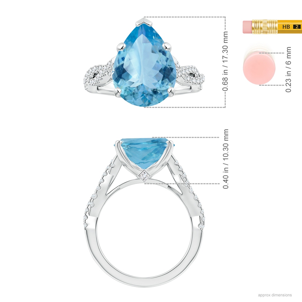 15.11x10.14x5.61mm AAAA Peg-Set GIA Certified Pear-Shaped Aquamarine Ring with Diamond Twist Shank in White Gold ruler