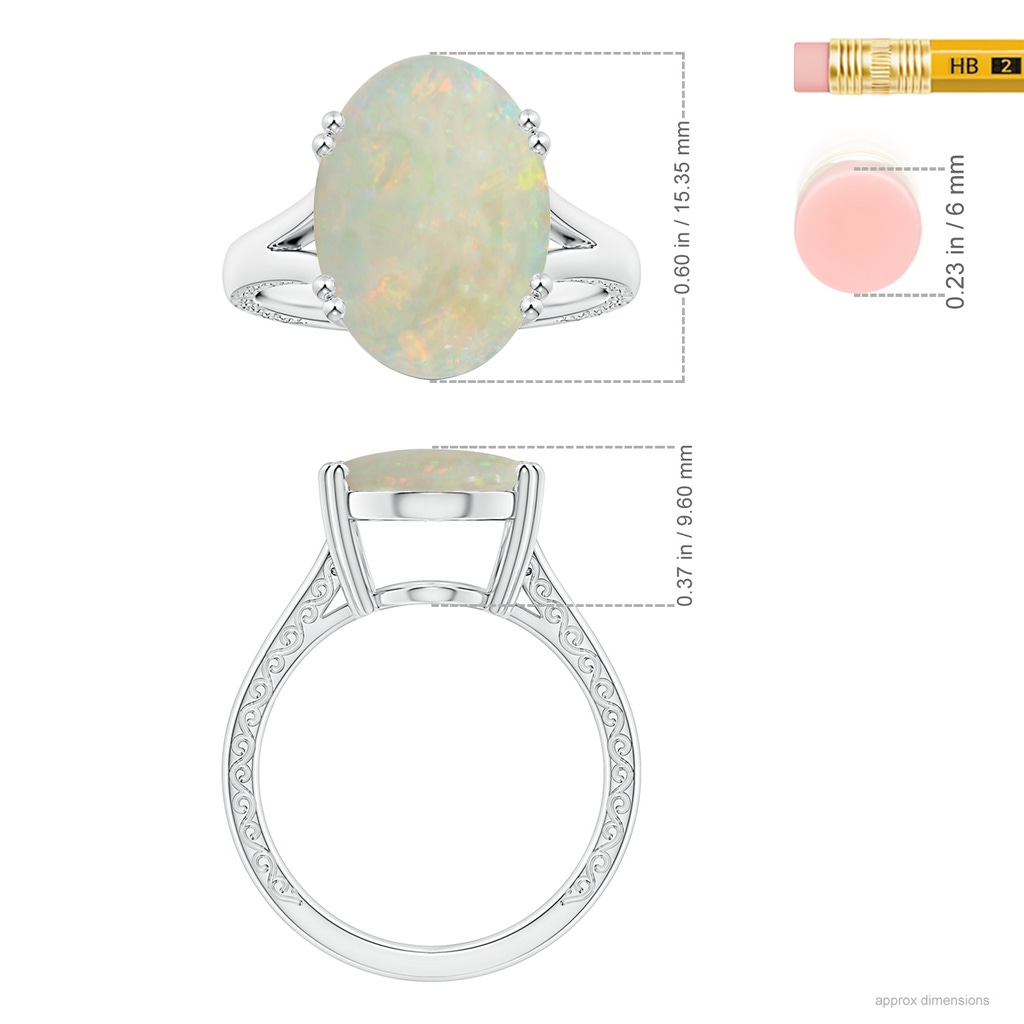 16.15x12.00x4.00mm AAA Scrollwork GIA Certified Double Prong-Set Oval Opal Solitaire Ring in White Gold ruler