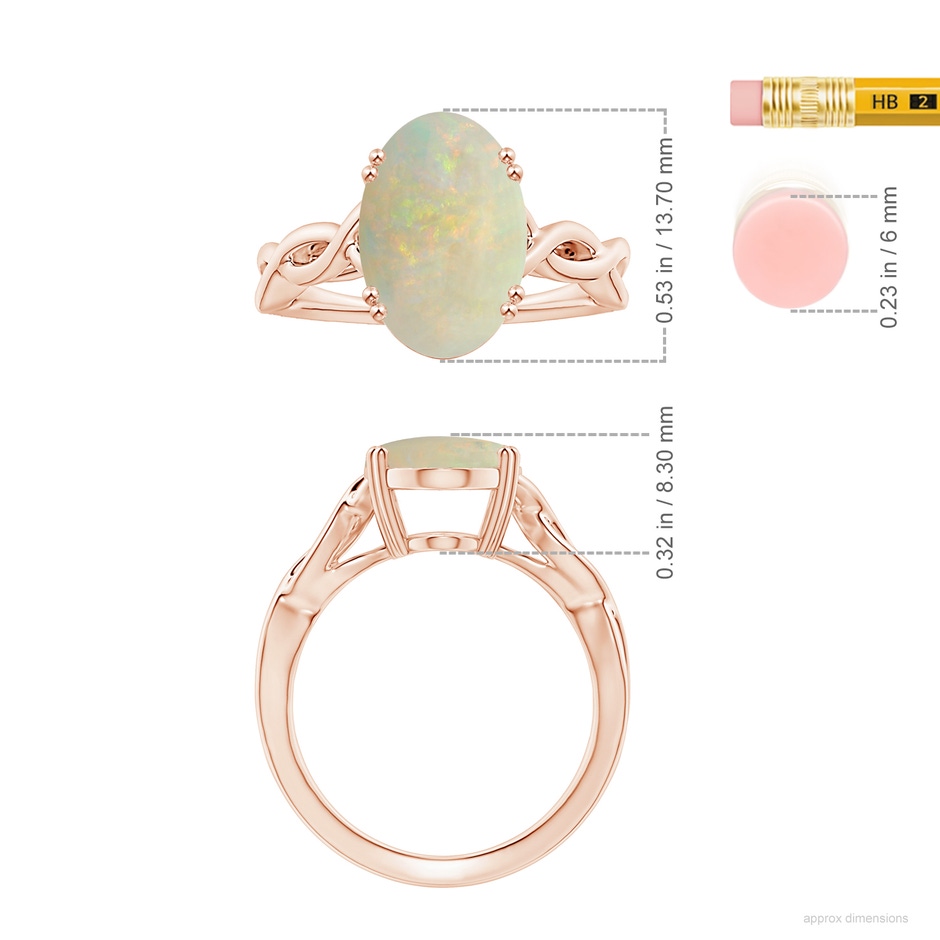 14.26x10.30x4.76mm A Double Claw-Set GIA Certified Solitaire Oval Opal Twisted Shank Ring in 18K Rose Gold ruler
