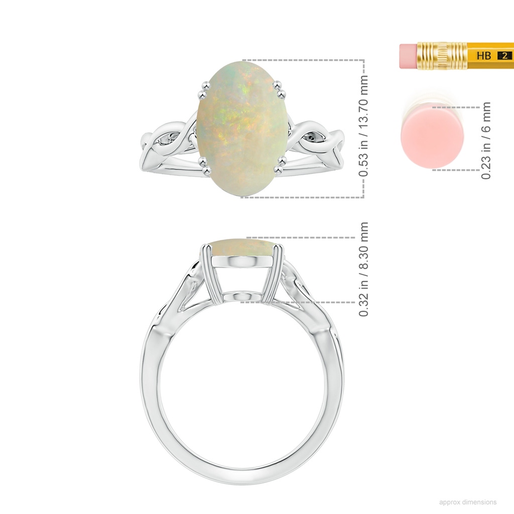 14.26x10.30x4.76mm A Double Claw-Set GIA Certified Solitaire Oval Opal Twisted Shank Ring in P950 Platinum ruler