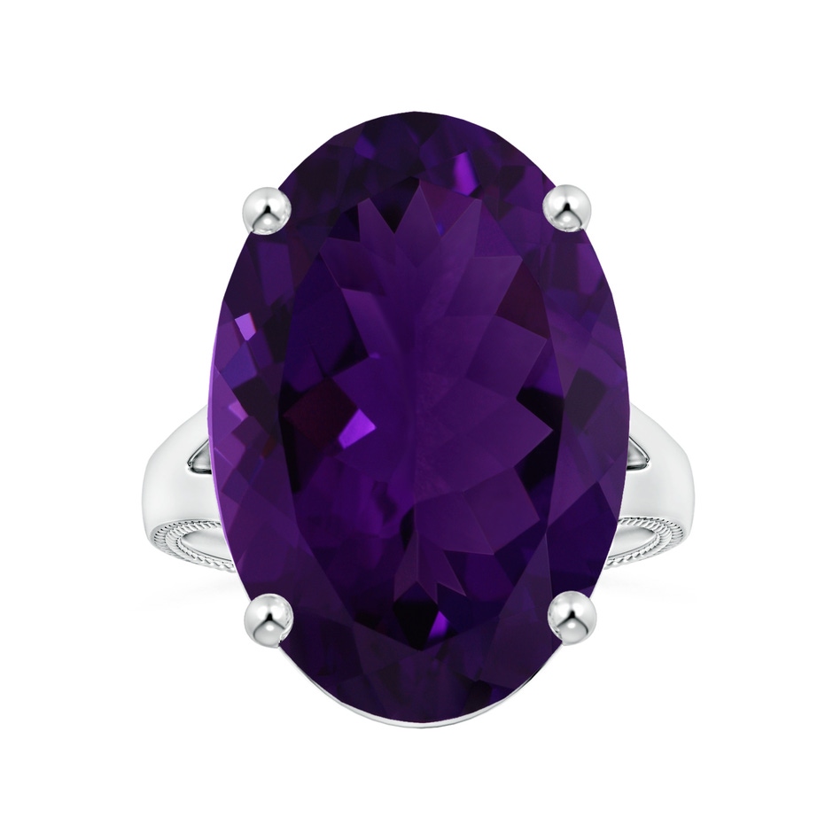 20.08x15.01x8.88mm AAA Prong-Set GIA Certified Solitaire Oval Amethyst Split Shank Ring with Leaf Motifs in White Gold 