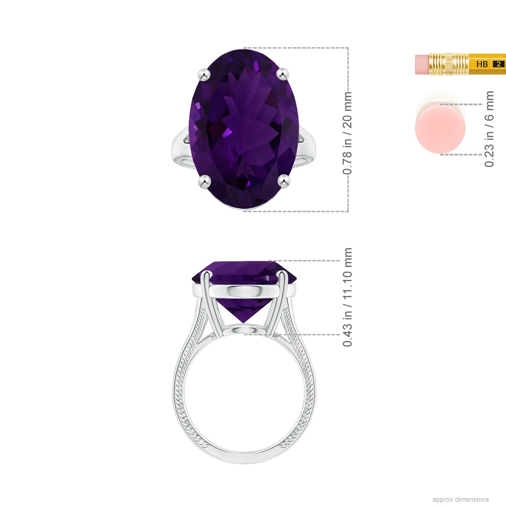 20.08x15.01x8.88mm AAA Prong-Set GIA Certified Solitaire Oval Amethyst Split Shank Ring with Leaf Motifs in White Gold ruler
