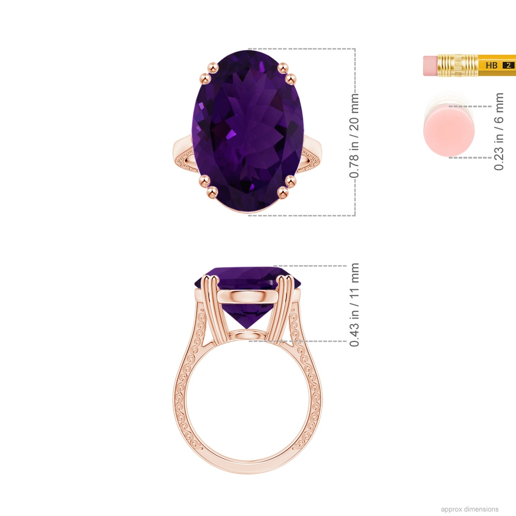 20.08x15.01x8.88mm AAA Double Prong-Set GIA Certified Solitaire Oval Amethyst Ring with Scrollwork in 9K Rose Gold ruler