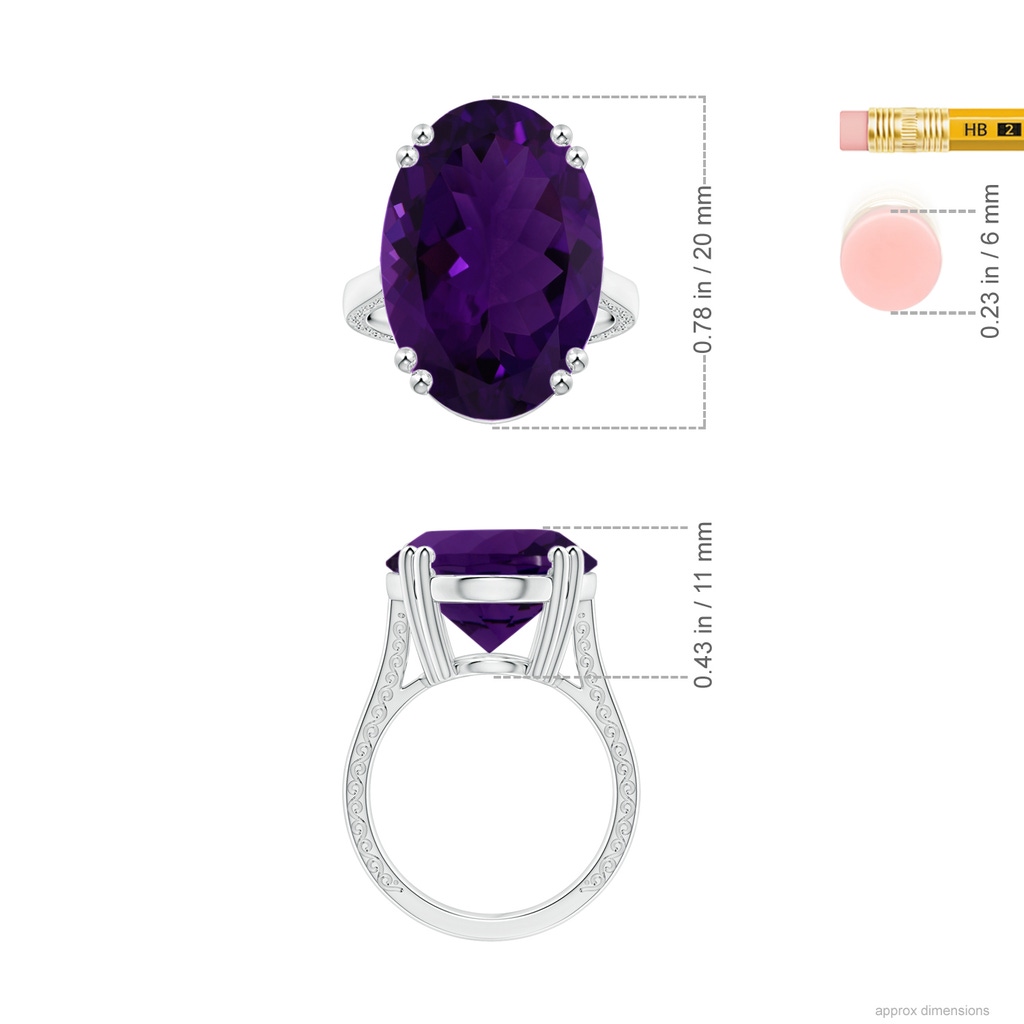 20.08x15.01x8.88mm AAA Double Prong-Set GIA Certified Solitaire Oval Amethyst Ring with Scrollwork in White Gold ruler