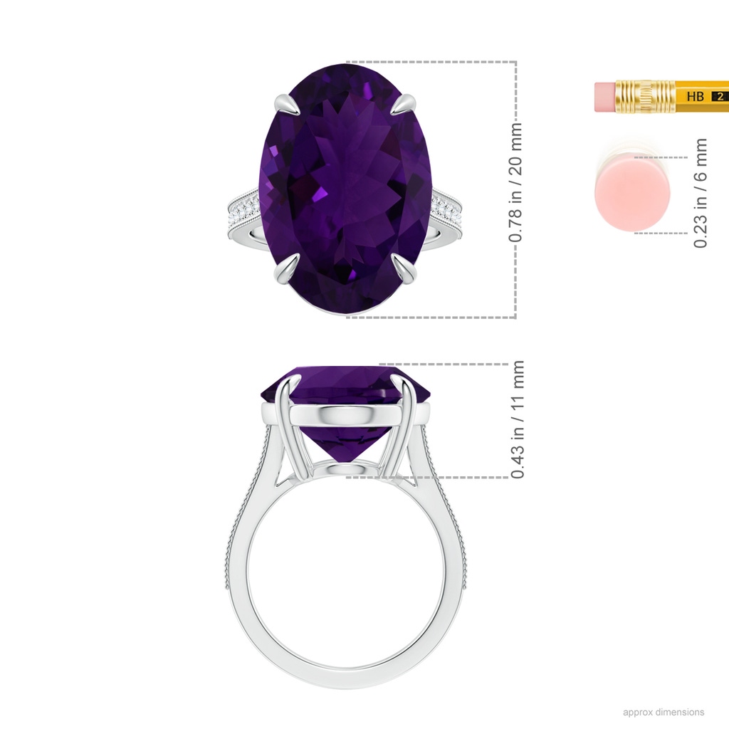 20.08x15.01x8.88mm AAA Claw-Set GIA Certified Oval Amethyst Ring with Milgrain in White Gold ruler