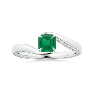 5.41x5.30x4.17mm AAA GIA Certified Solitaire Square Emerald-Cut Emerald Bypass Ring with Leaf Motifs in P950 Platinum