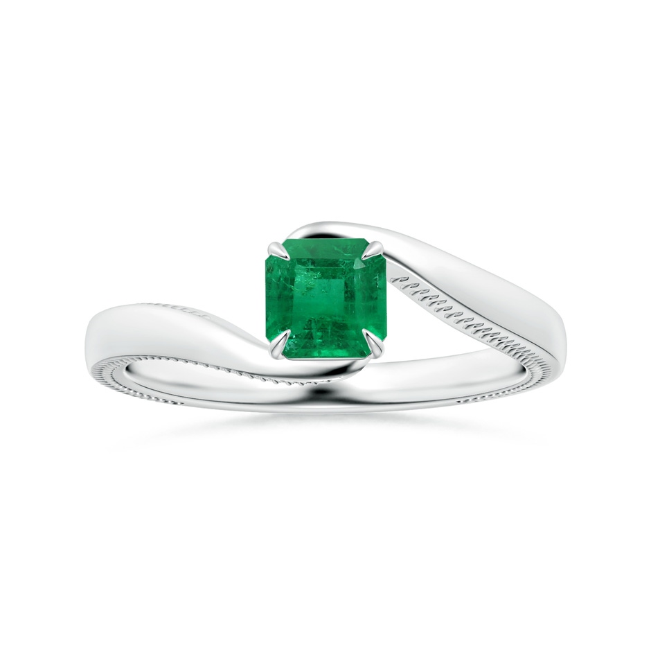 5.41x5.30x4.17mm AAA GIA Certified Solitaire Square Emerald-Cut Emerald Bypass Ring with Leaf Motifs in P950 Platinum 