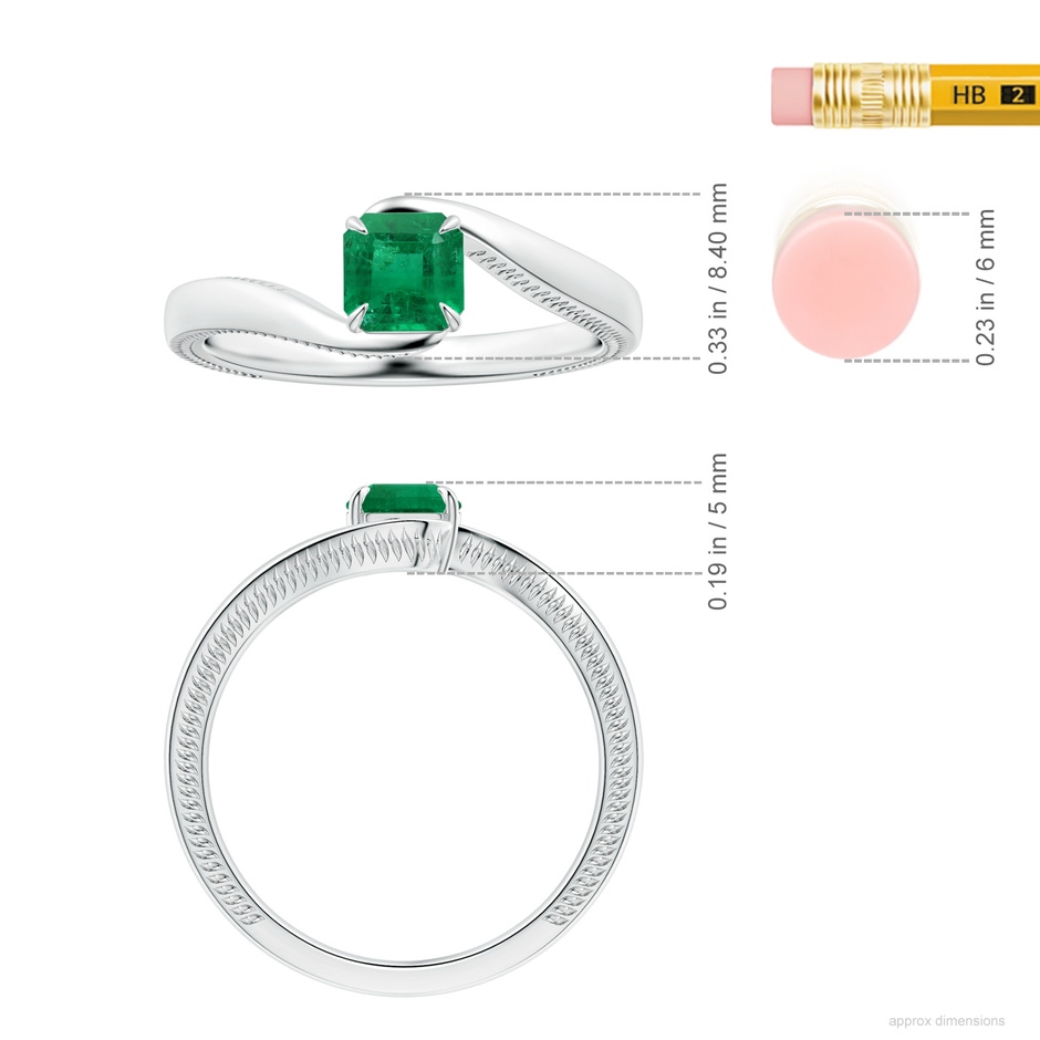 5.41x5.30x4.17mm AAA GIA Certified Solitaire Square Emerald-Cut Emerald Bypass Ring with Leaf Motifs in White Gold ruler