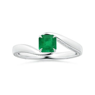 5.52x5.47x4.16mm AAA GIA Certified Solitaire Square Emerald-Cut Emerald Bypass Ring with Leaf Motifs in 18K White Gold