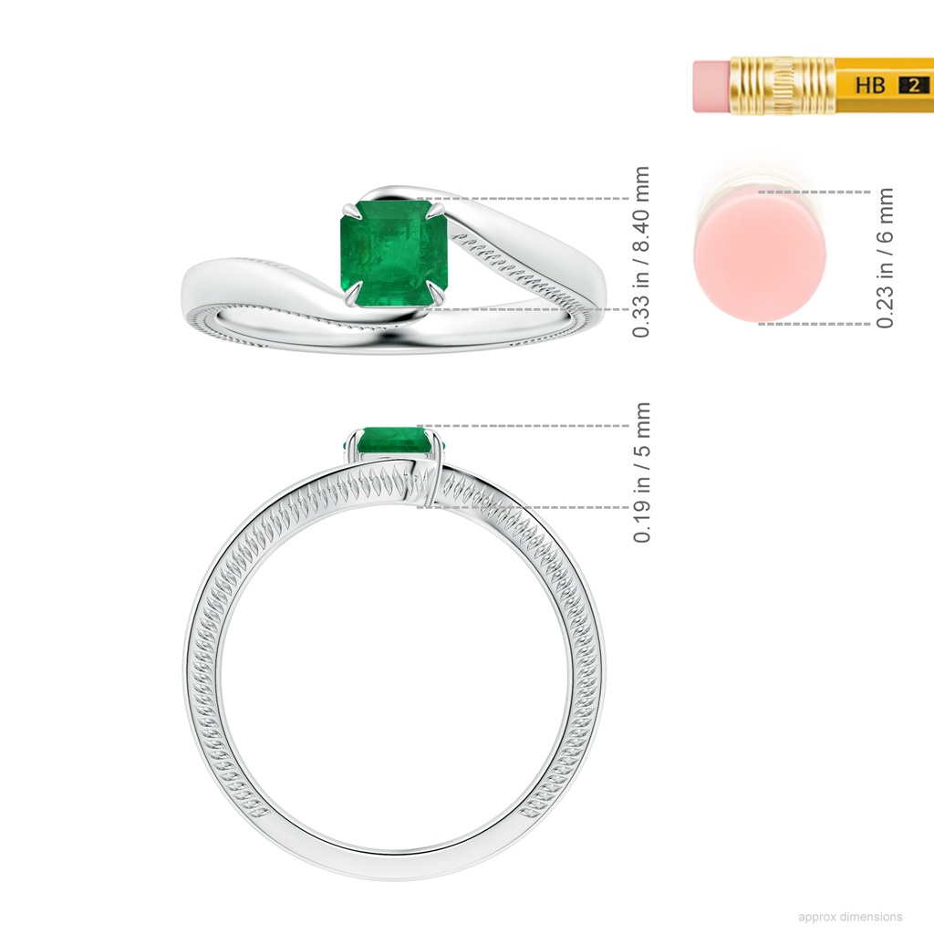 5.52x5.47x4.16mm AAA GIA Certified Solitaire Square Emerald-Cut Emerald Bypass Ring with Leaf Motifs in White Gold ruler