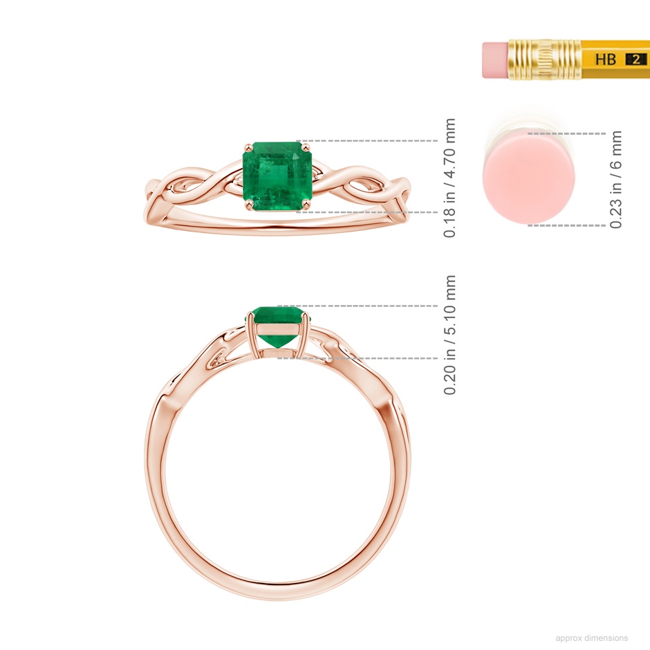 5.41x5.30x4.17mm AAA Prong-Set GIA Certified Solitaire Square Emerald-Cut Emerald Twisted Shank Ring in 18K Rose Gold ruler