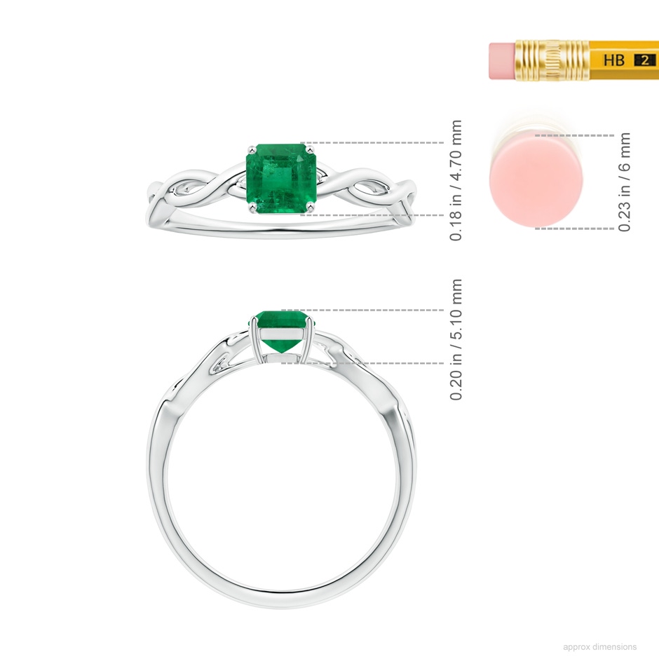5.41x5.30x4.17mm AAA Prong-Set GIA Certified Solitaire Square Emerald-Cut Emerald Twisted Shank Ring in P950 Platinum ruler