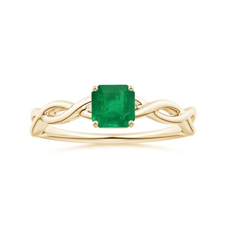 5.52x5.47x4.16mm AAA Prong-Set GIA Certified Solitaire Square Emerald-Cut Emerald Twisted Shank Ring in 10K Yellow Gold