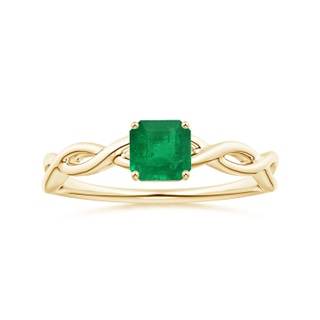 5.52x5.47x4.16mm AAA Prong-Set GIA Certified Solitaire Square Emerald-Cut Emerald Twisted Shank Ring in 18K Yellow Gold