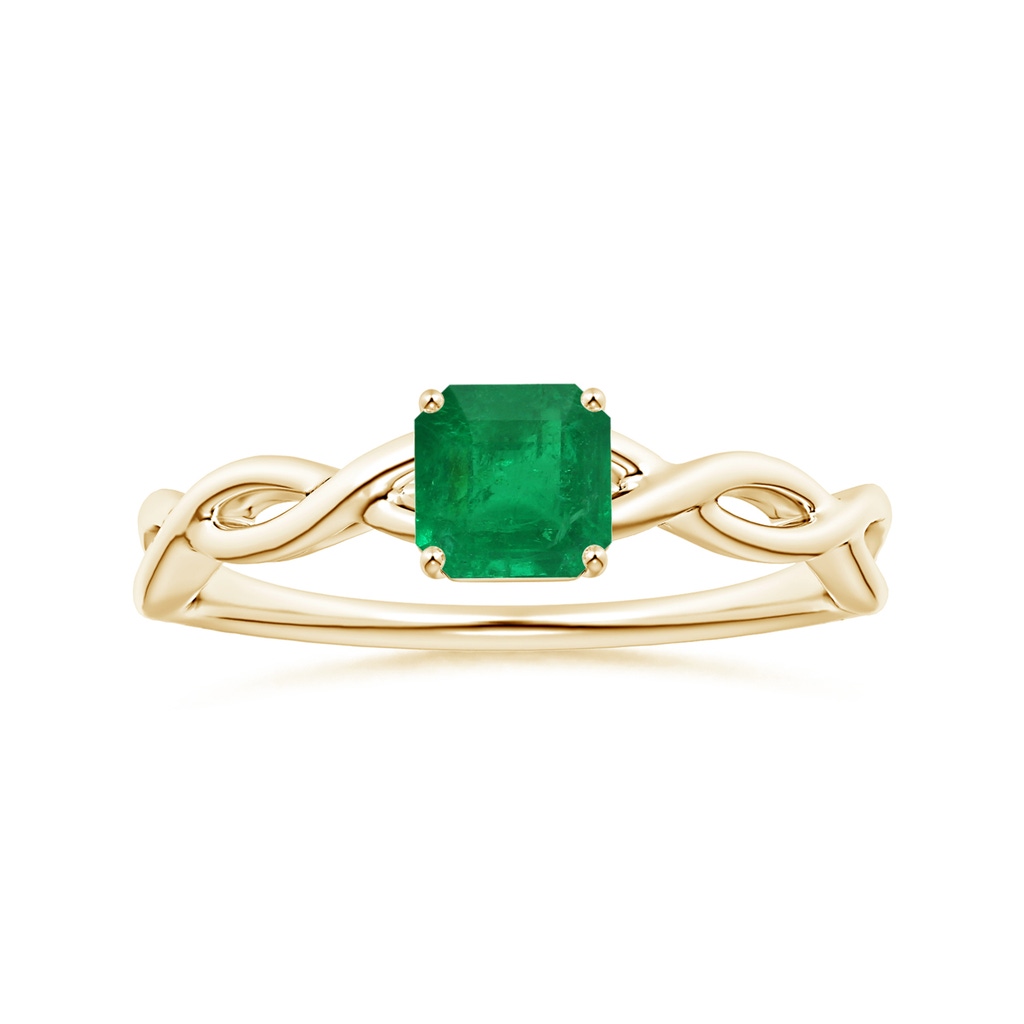 5.52x5.47x4.16mm AAA Prong-Set GIA Certified Solitaire Square Emerald-Cut Emerald Twisted Shank Ring in Yellow Gold