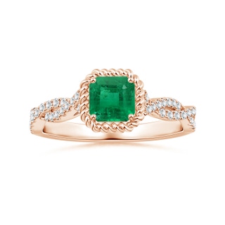 5.41x5.30x4.17mm AAA GIA Certified Square Emerald-Cut Emerald Twisted Shank Ring with Twisted Wire Halo in 10K Rose Gold