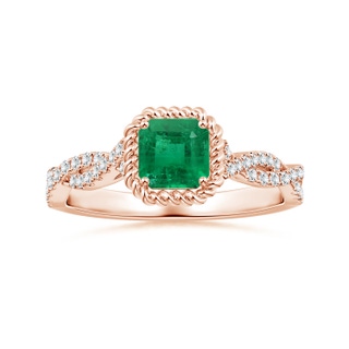 5.41x5.30x4.17mm AAA GIA Certified Square Emerald-Cut Emerald Twisted Shank Ring with Twisted Wire Halo in 18K Rose Gold