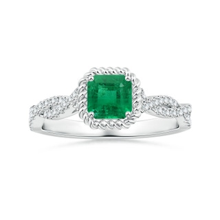 5.41x5.30x4.17mm AAA GIA Certified Square Emerald-Cut Emerald Twisted Shank Ring with Twisted Wire Halo in P950 Platinum