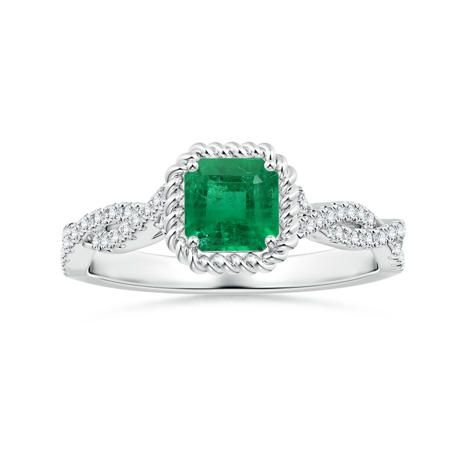 5.41x5.30x4.17mm AAA GIA Certified Square Emerald-Cut Emerald Twisted Shank Ring with Twisted Wire Halo in P950 Platinum 