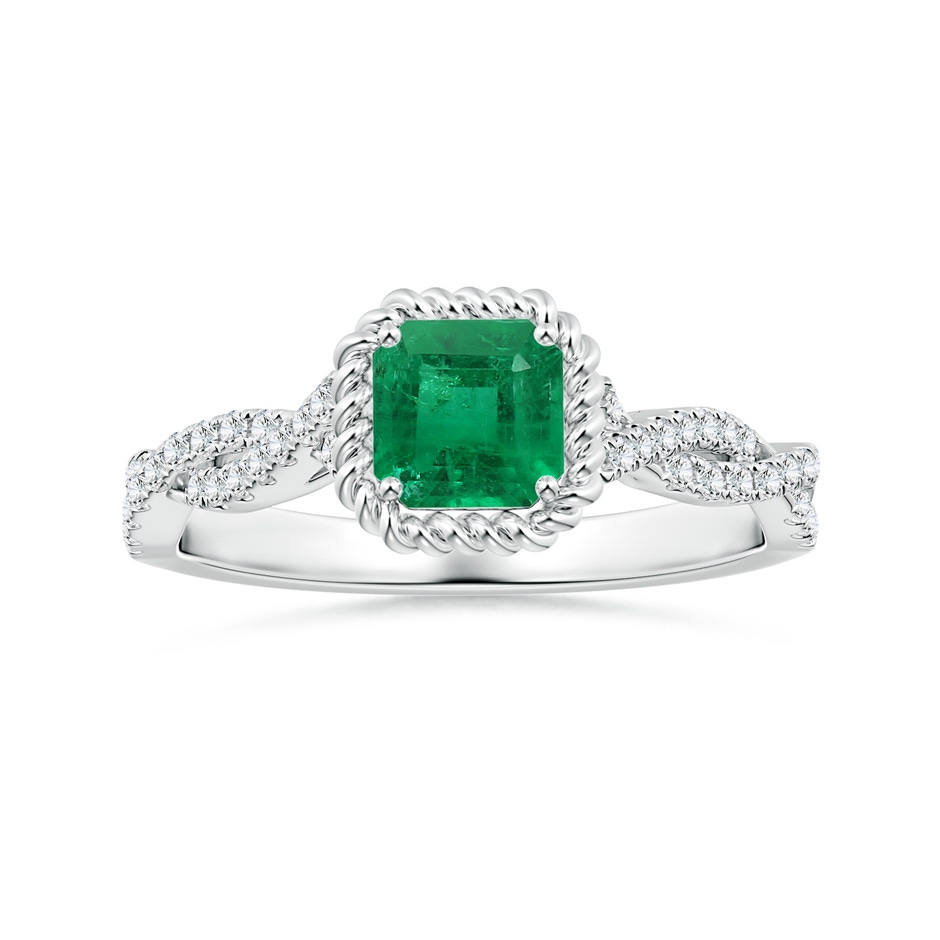 5.41x5.30x4.17mm AAA GIA Certified Square Emerald-Cut Emerald Twisted Shank Ring with Twisted Wire Halo in White Gold 