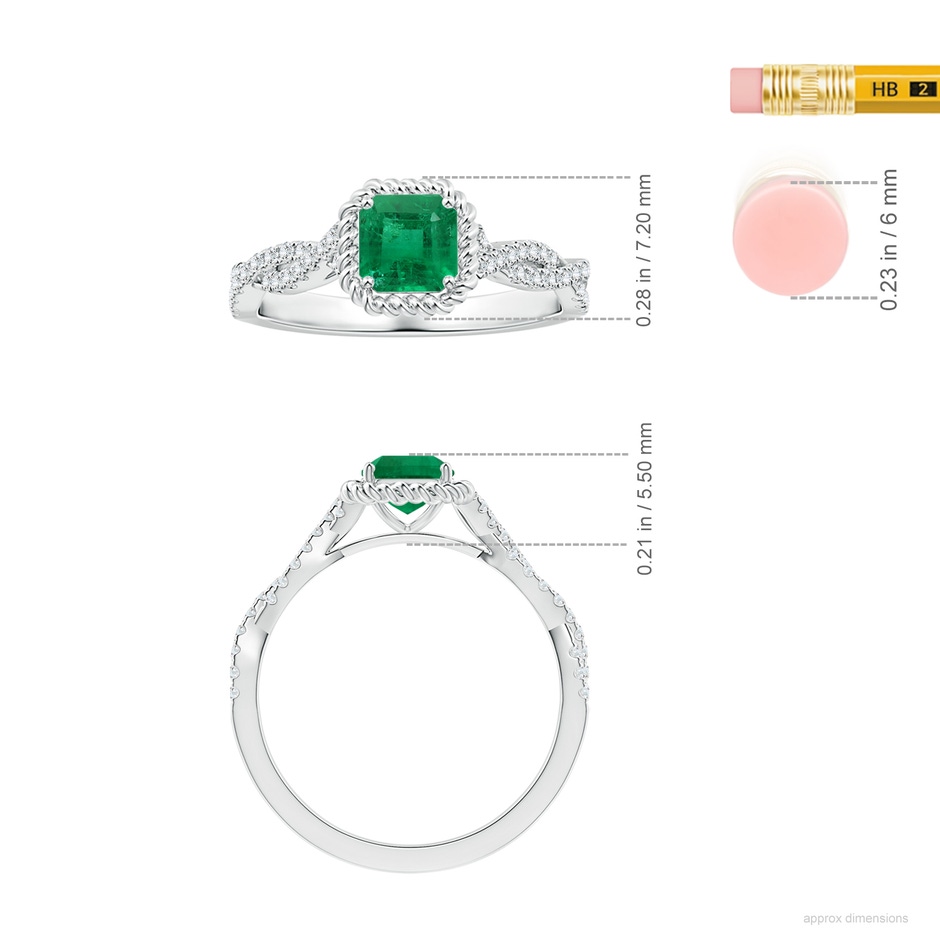 5.41x5.30x4.17mm AAA GIA Certified Square Emerald-Cut Emerald Twisted Shank Ring with Twisted Wire Halo in White Gold ruler