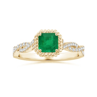 5.52x5.47x4.16mm AAA GIA Certified Square Emerald-Cut Emerald Twisted Shank Ring with Diamond Halo in 10K Yellow Gold