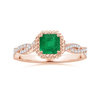 5.52x5.47x4.16mm AAA GIA Certified Square Emerald-Cut Emerald Twisted Shank Ring with Diamond Halo in 18K Rose Gold