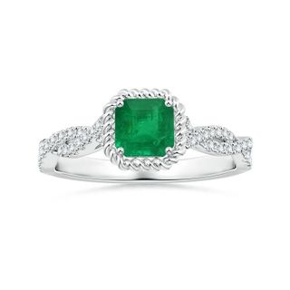 5.52x5.47x4.16mm AAA GIA Certified Square Emerald-Cut Emerald Twisted Shank Ring with Diamond Halo in White Gold