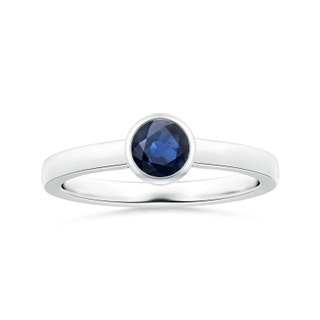 5.70x5.70x3.67mm AA GIA Certified Bezel-Set Round Blue Sapphire Solitaire Ring in 18K White Gold